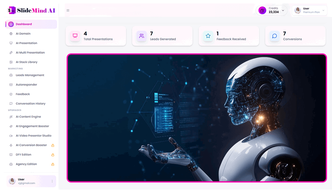 SlideMind AI Review – feature screenshot showing the presentation builder dashboard