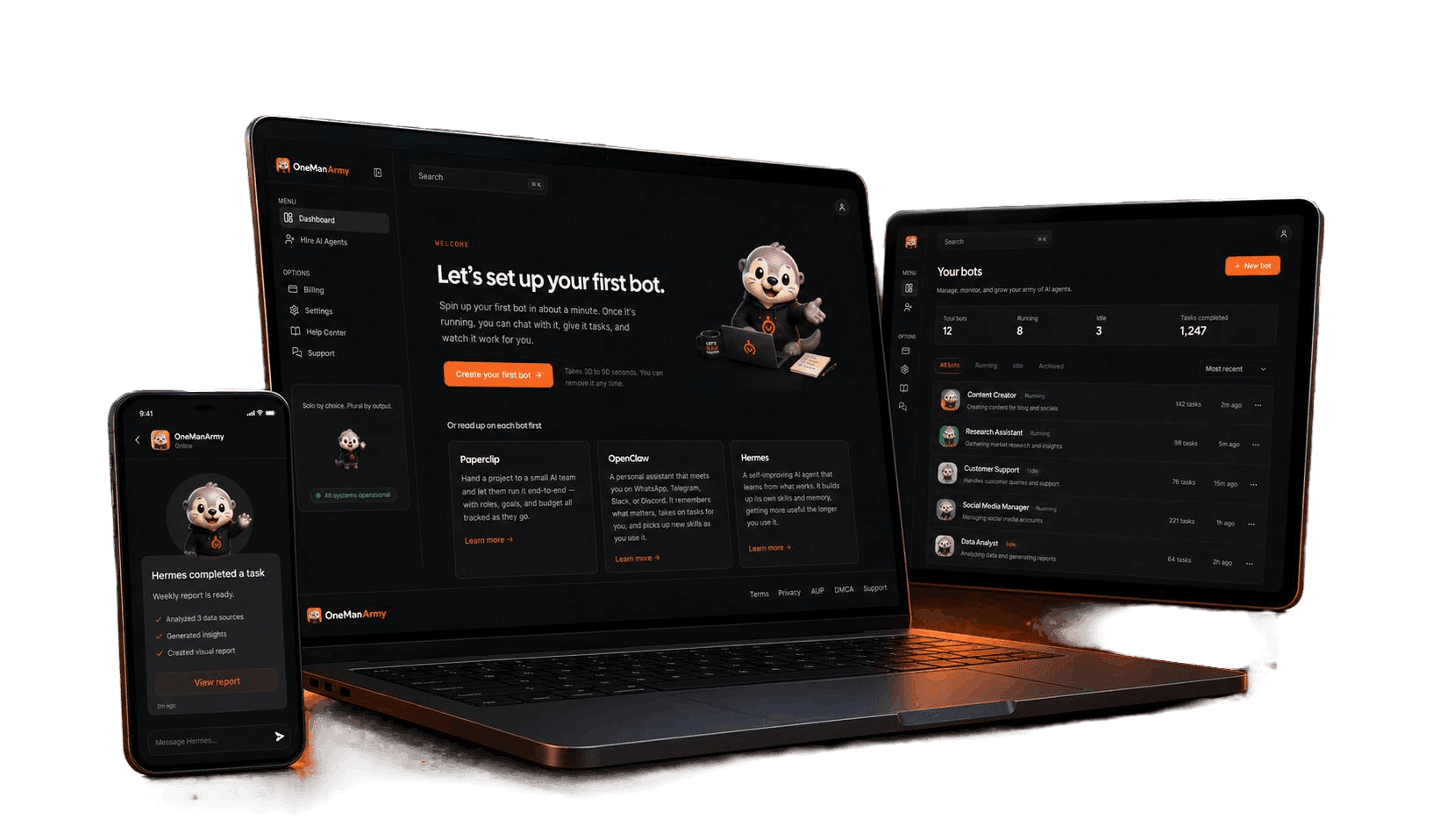 OneManArmy Review — command dashboard on multiple devices