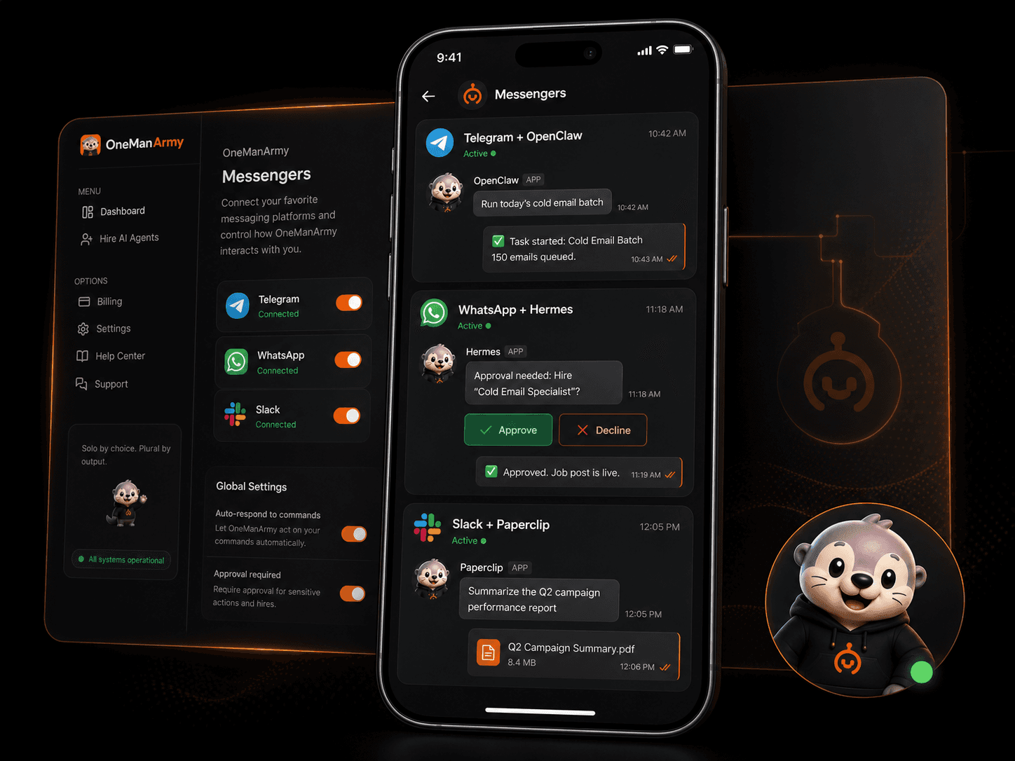 OneManArmy Review — messenger integration Telegram Slack Discord