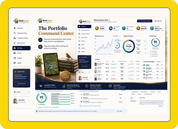 BookFlipper AI review - portfolio dashboard and royalty tracking