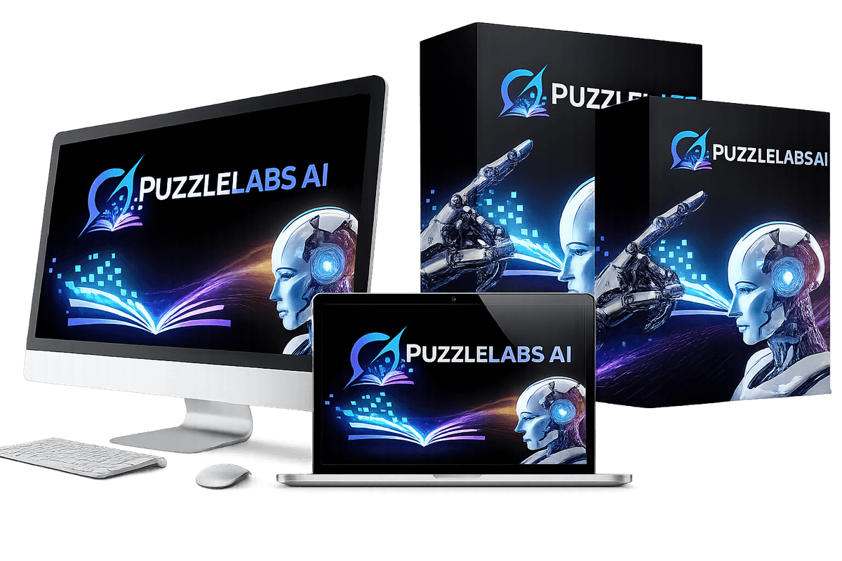 PuzzleLabs AI Review product mockup of the cloud puzzle book builder dashboard