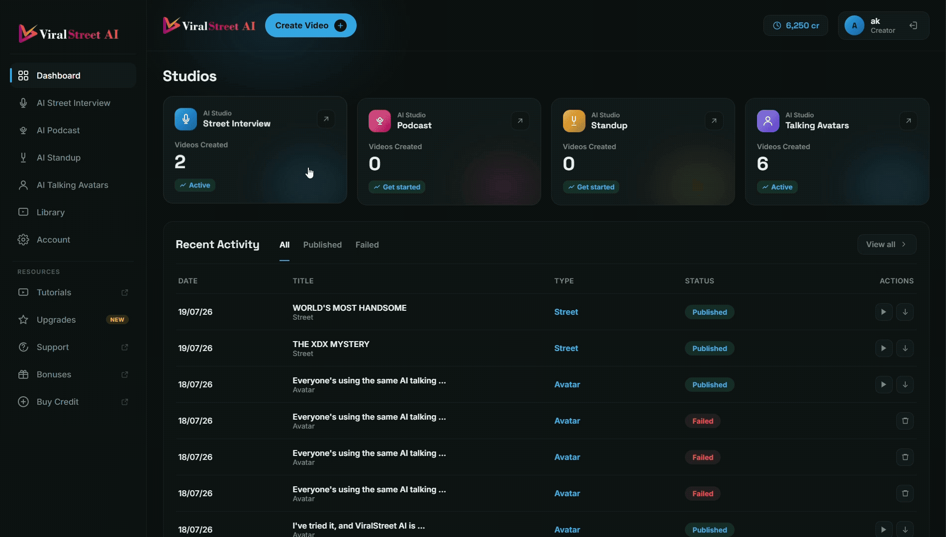 ViralStreet AI Review - Live dashboard recording demonstration