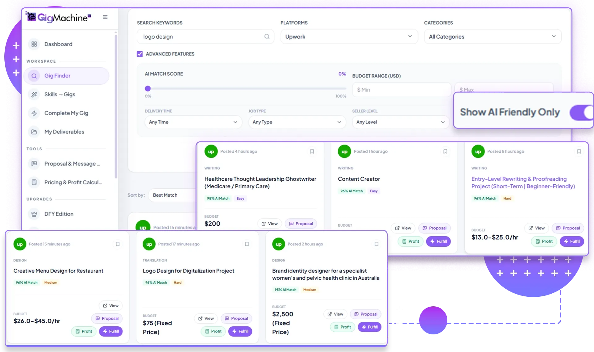 GigMachine AI Step 1 - finding profitable gigs on Fiverr Upwork and Freelancer
