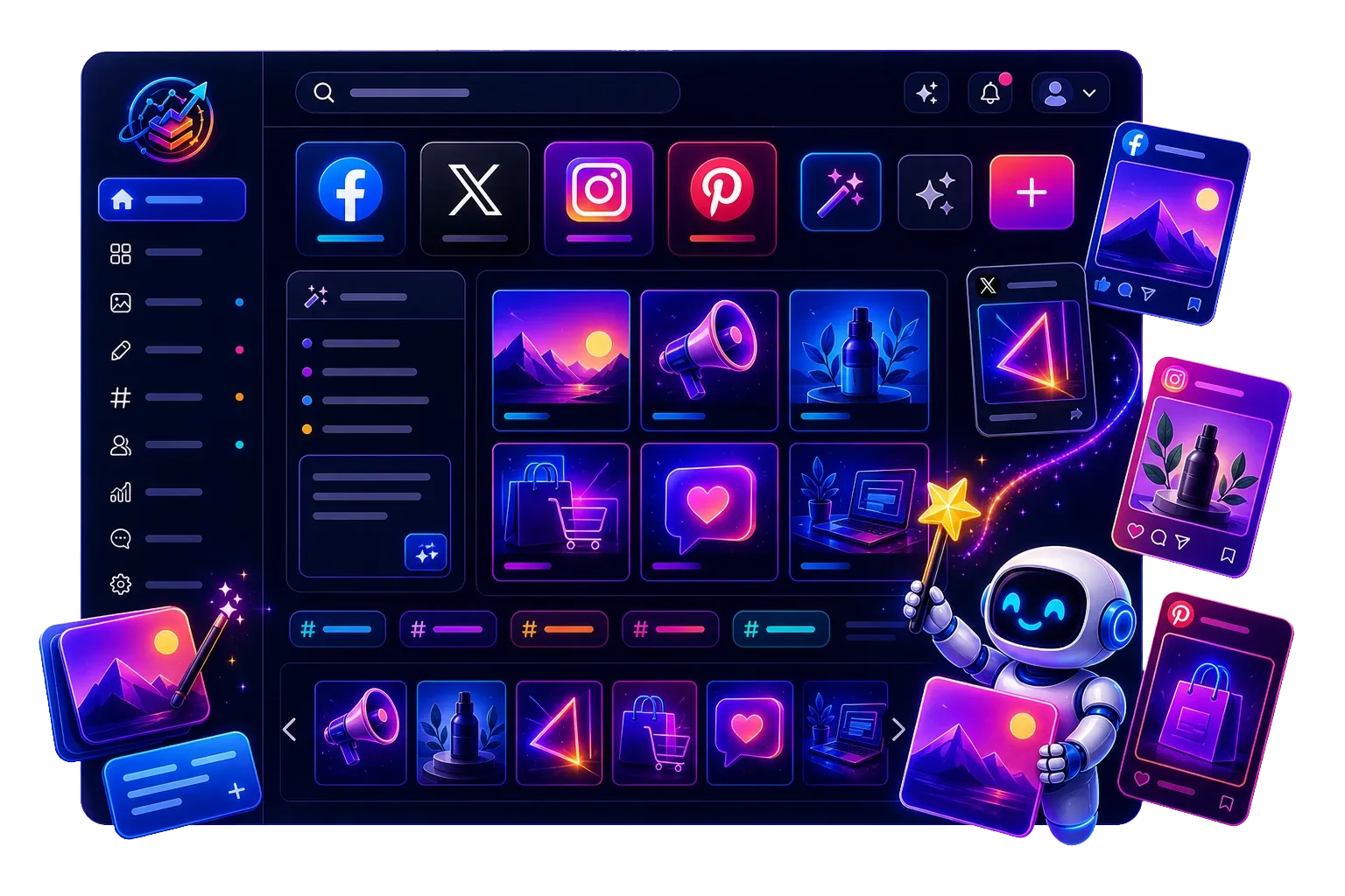 Digital Profit Stack AI Review social image studio producing Facebook, X, Instagram and Pinterest assets