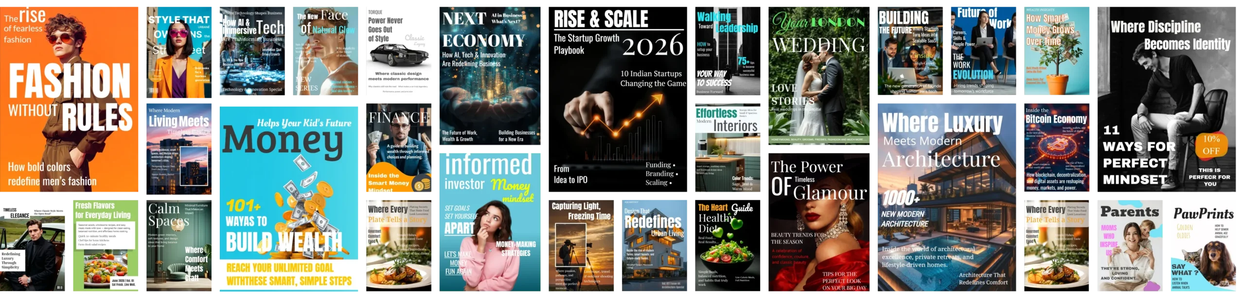 PublishClaw AI publication slider showing magazine and catalog templates