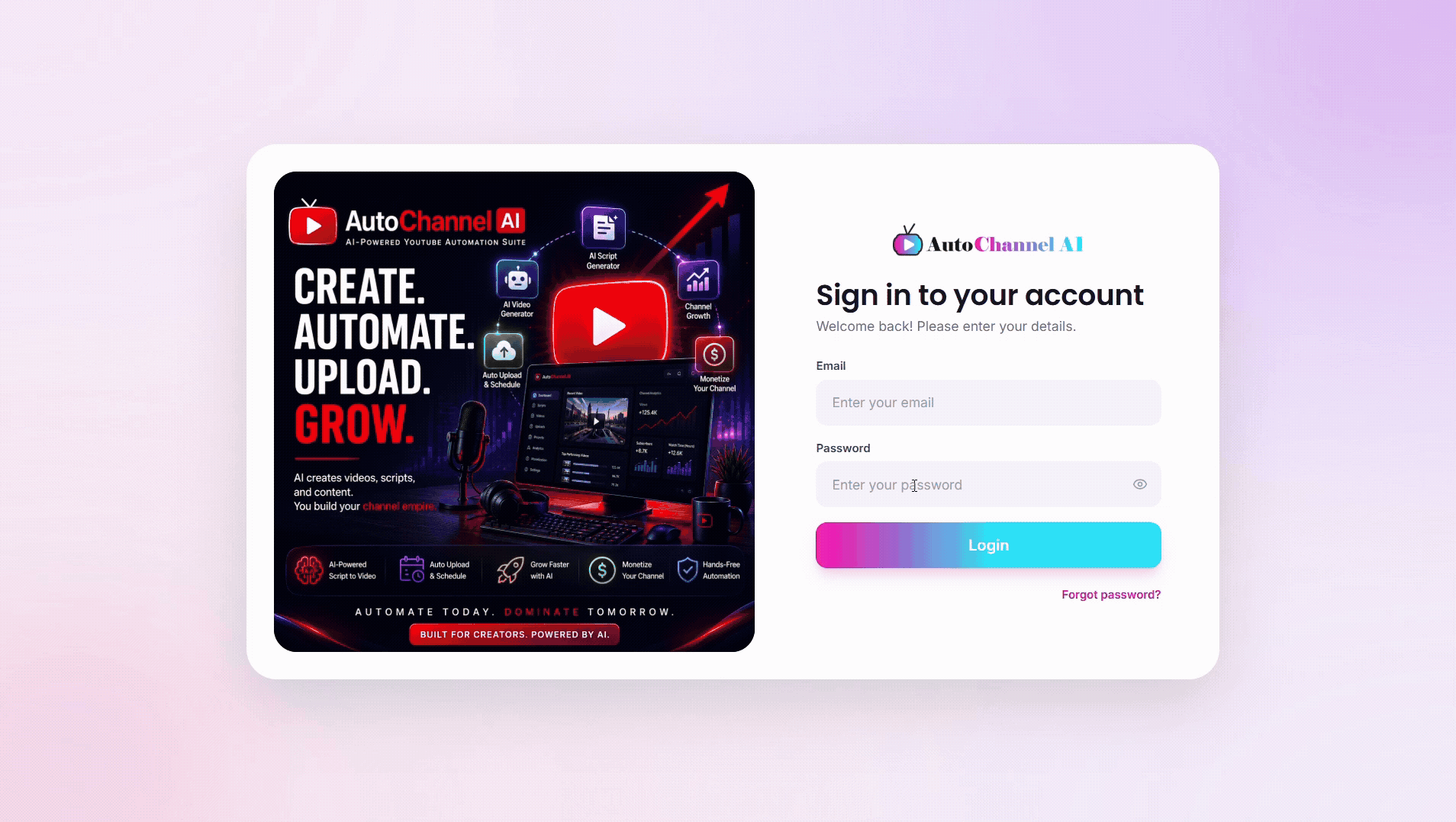 AutoChannel AI Video Creator - Live Dashboard Demo
