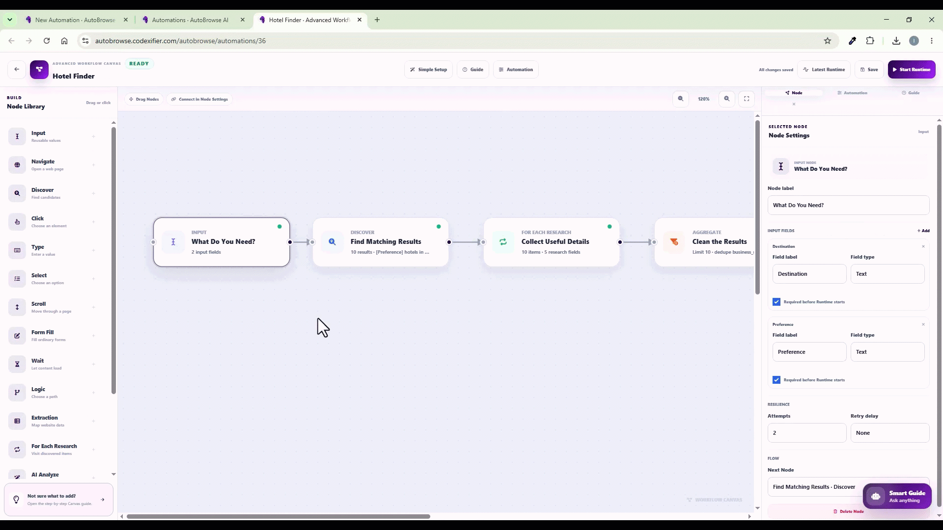 Show the steps in Auto Browse AI