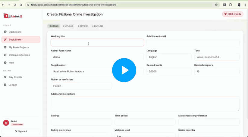 TubeBook AI step 1 paste YouTube video transcript extraction
