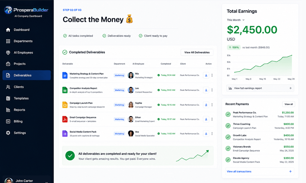 ProsperaBuilder review step 3 collect finished client-ready deliverable