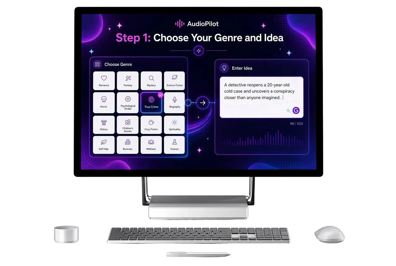 AudioPilot step 1 choose genre and enter idea
