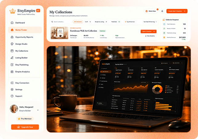 EtsyEmpire AI niche discovery engine dashboard