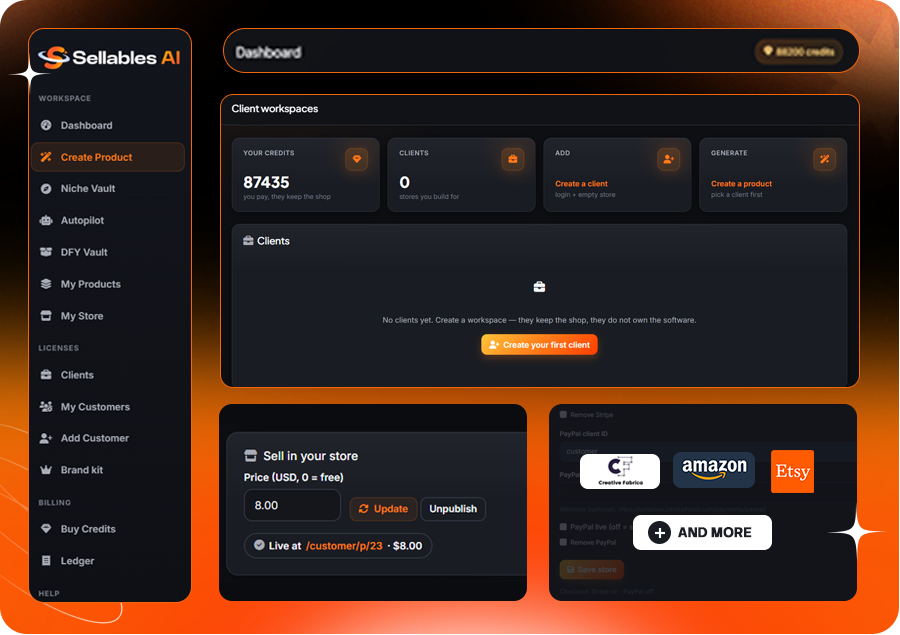 Sellables AI built-in digital store dashboard