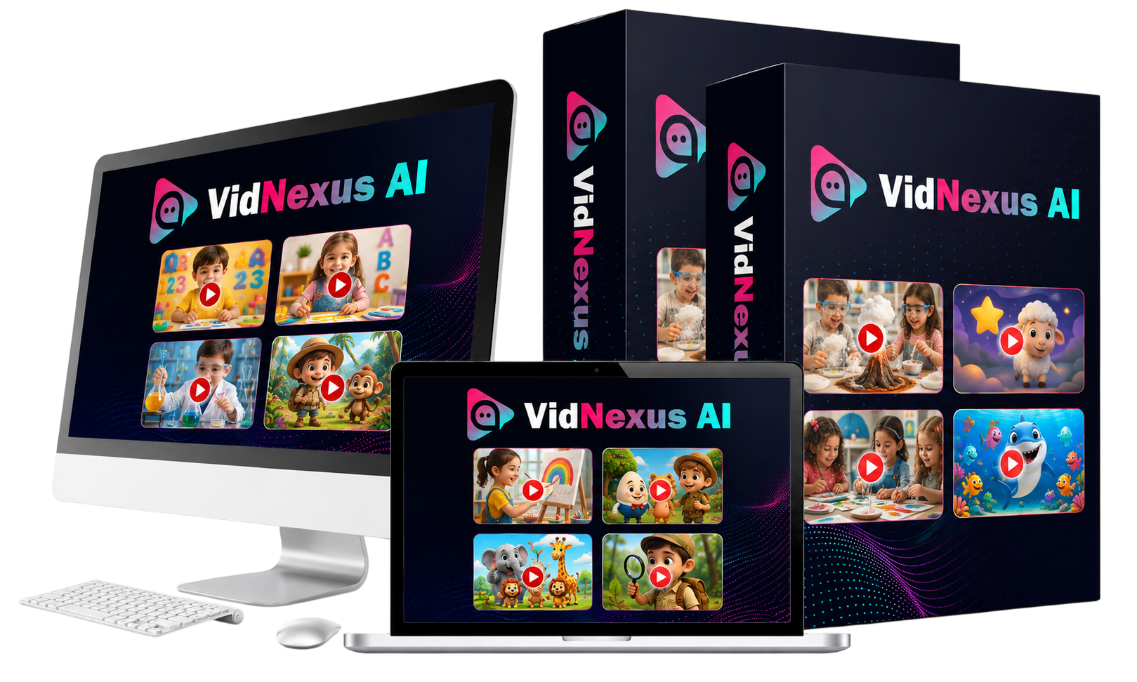 VidNexus AI Review 2026 — bundle preview of the faceless kids video creator dashboard
