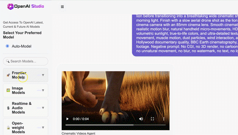 OpenAI Studio demo - Step 2: Describe task & let Auto-Model route your prompt