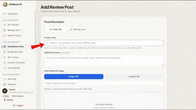 AffiliBank OS Step 2 - Add product links and watch the AI build reviews