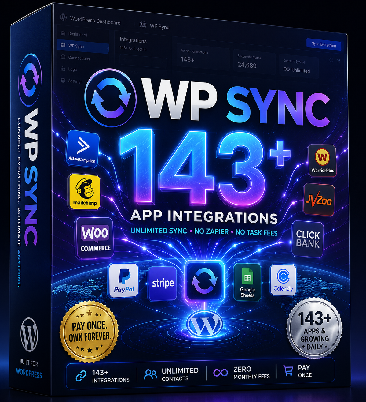 wp sync review hero screenshot of the wordpress automation dashboard