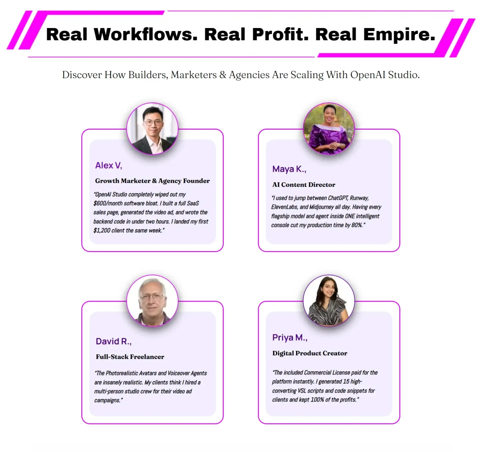 OpenAI Studio real customer reviews & social proof screenshots