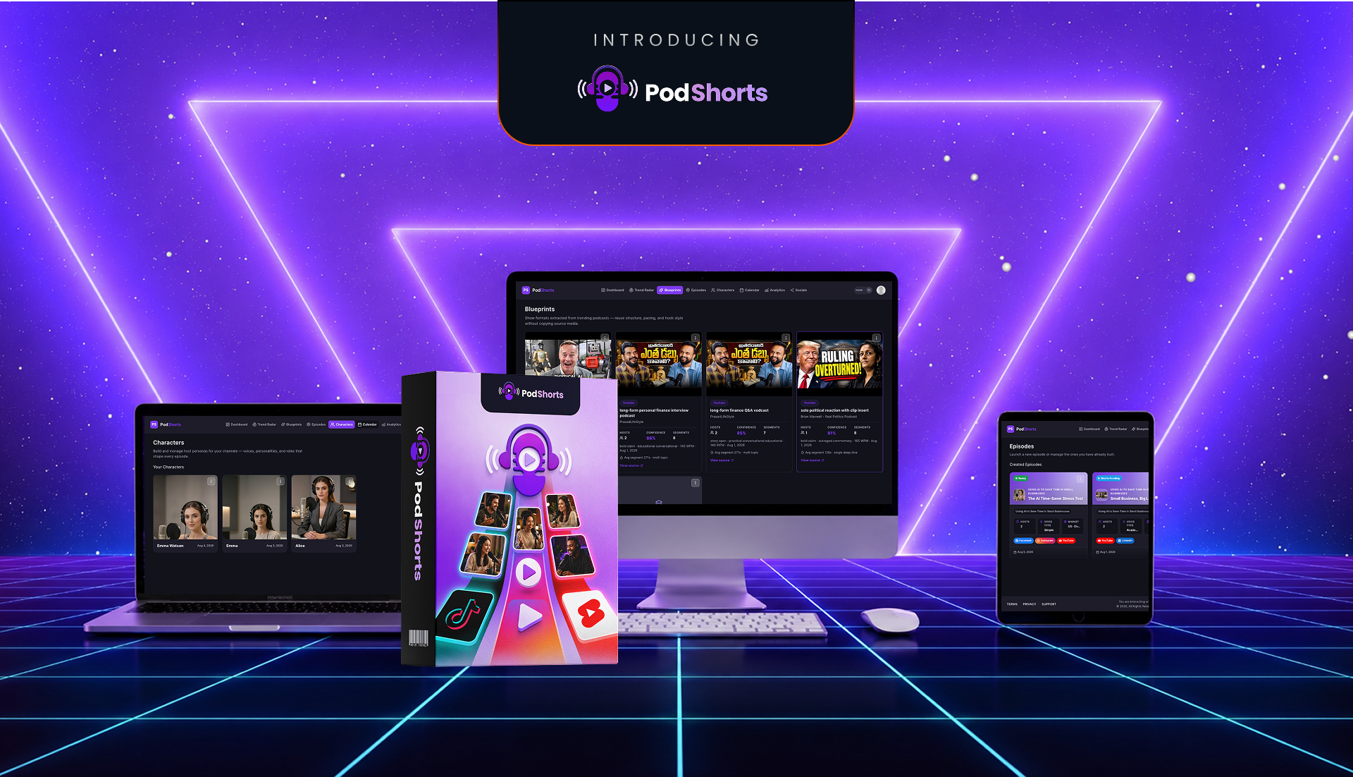 PodShorts review dashboard interface and AI podcast clips workspace