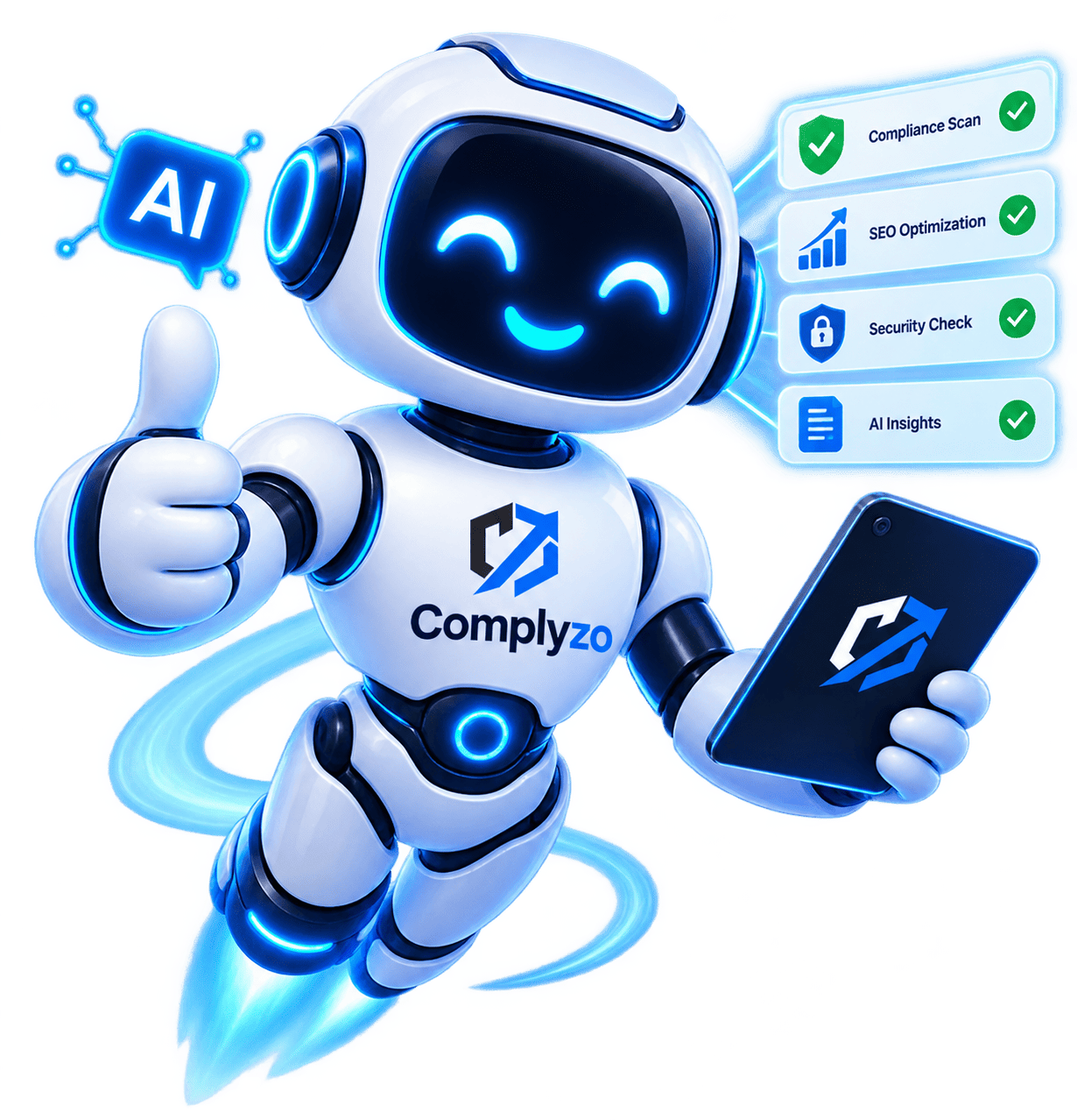 ComplyZo AI automation robot scanning websites for compliance issues