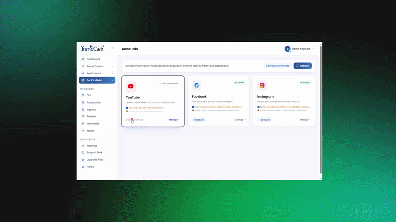 TrendCash AI step 1 connect brand