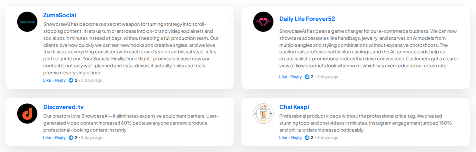 ShowcaseAI review real customer feedback screenshots