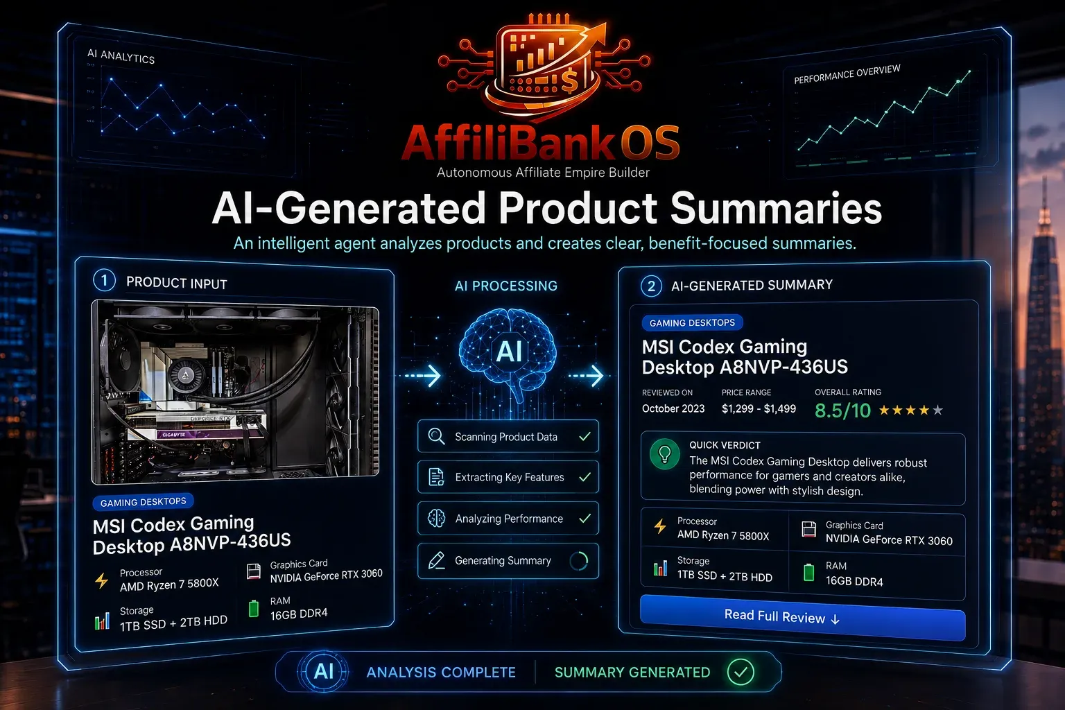 AffiliBank OS AI-generated product summaries in action