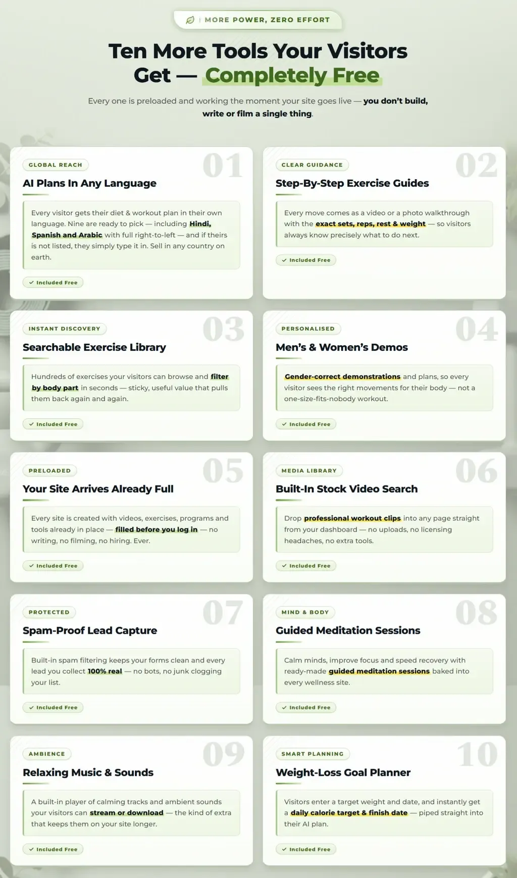 ViralVault AI review screenshot of dashboard features and preloaded fitness content