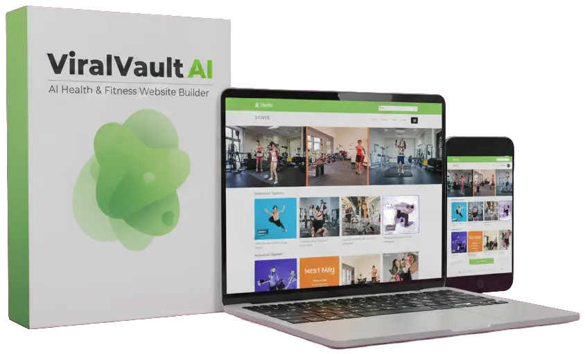 ViralVault AI review banner showing the AI fitness website builder dashboard