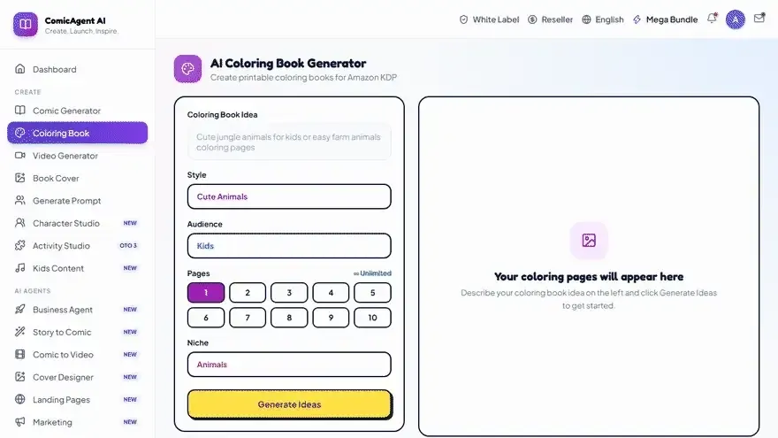 ComicAgent AI one click AI coloring book generator
