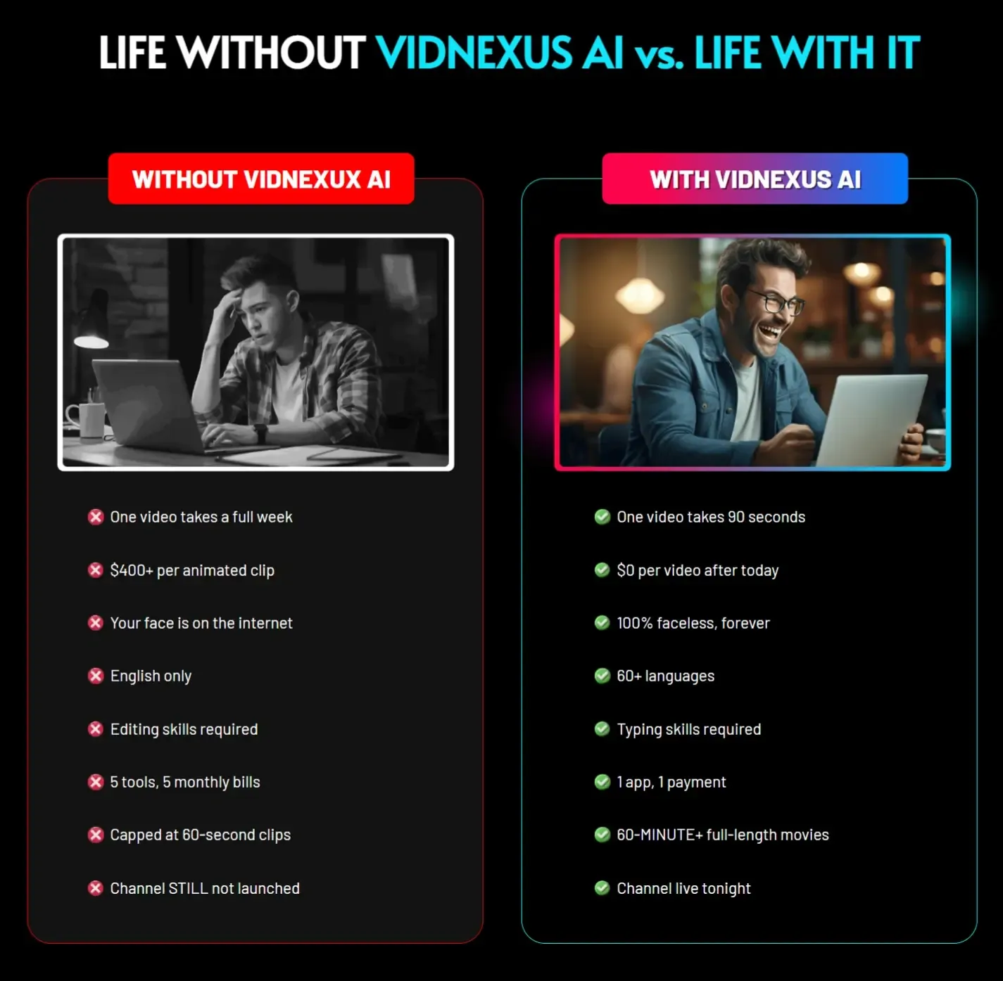 VidNexus AI Review — second comparison chart showing pricing and feature differences