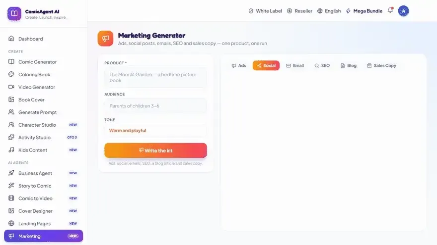 ComicAgent AI marketing agent output