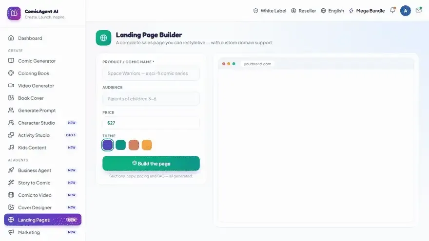 ComicAgent AI AI landing page builder for comics