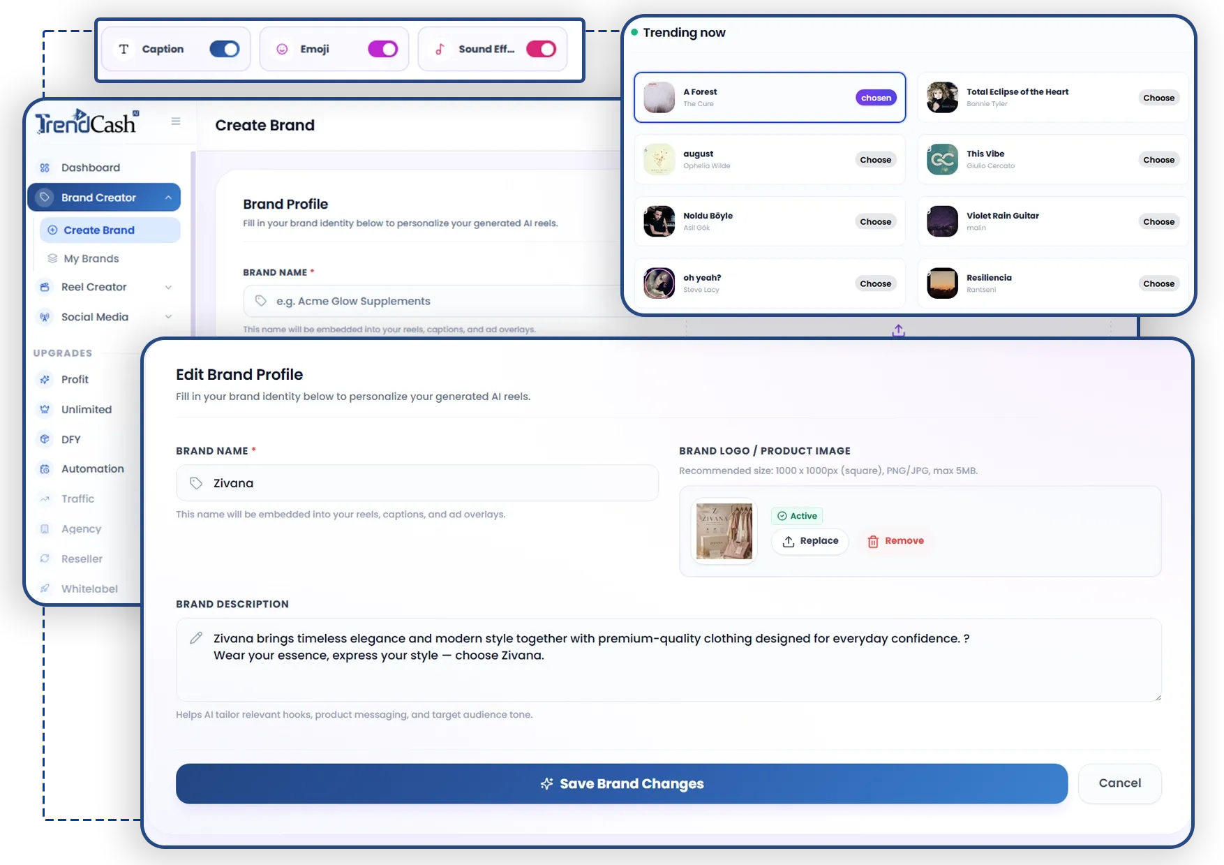 TrendCash AI analytics dashboard