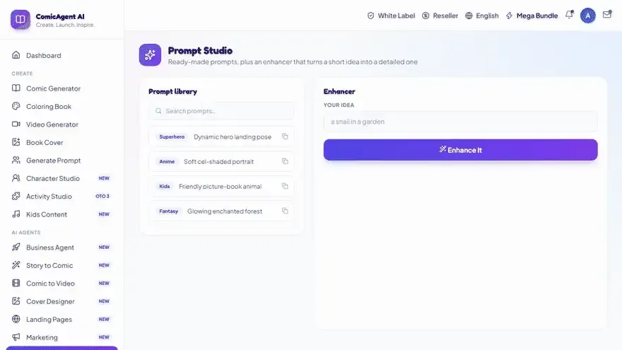 ComicAgent AI prompt studio and enhancer