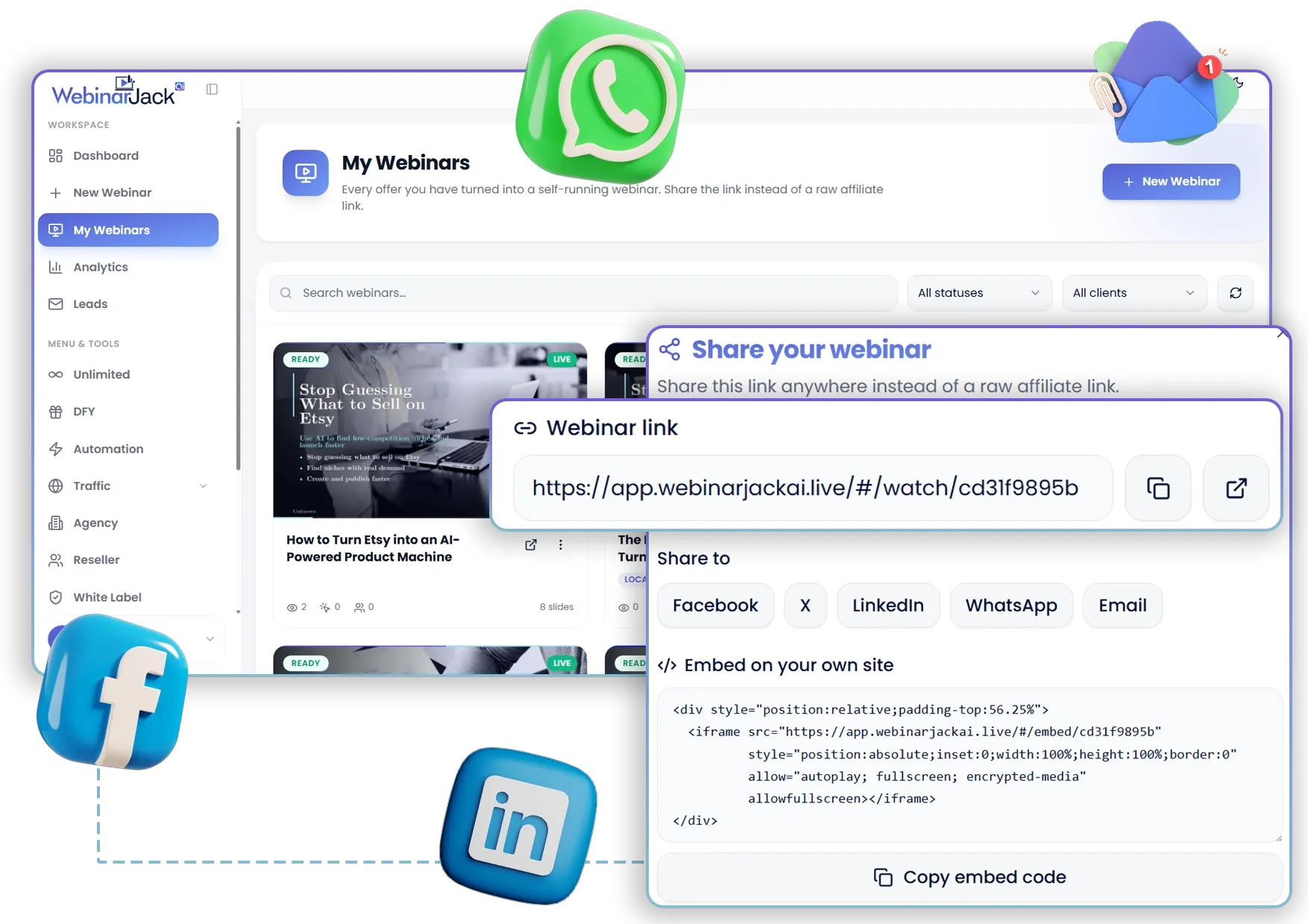 WebinarJack AI review hosted branded webinar page lead capture