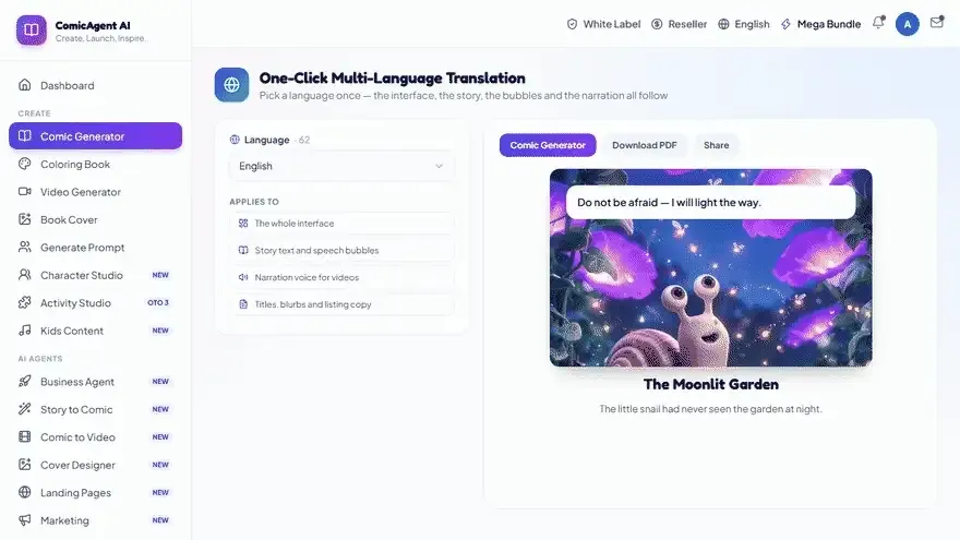 ComicAgent AI one click multi language translation