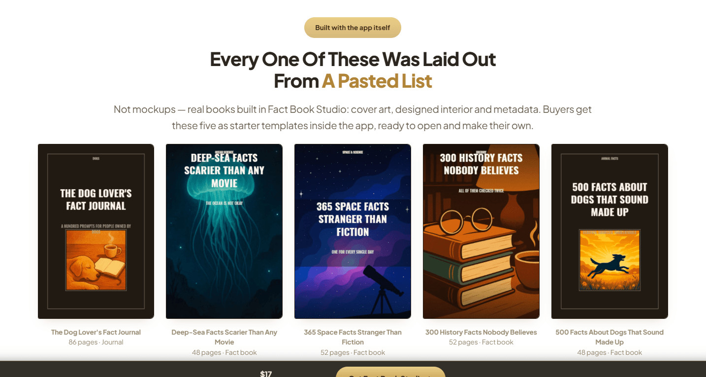 Fact Book Studio review sample book exports