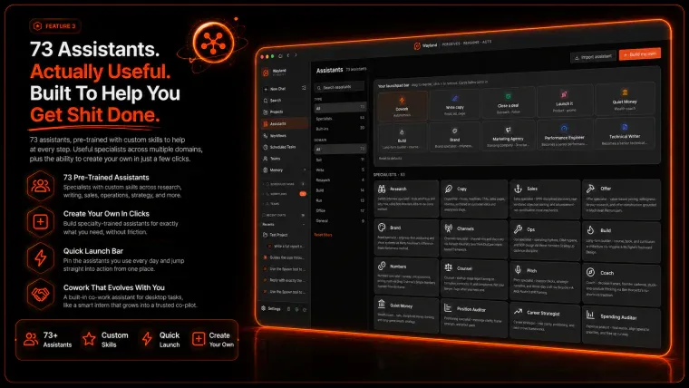 Wayland assistants module inside the AI Trading Engine dashboard