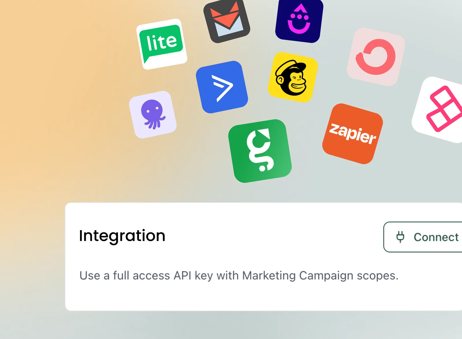 Unfold Video integrations panel with email marketing and automation tools