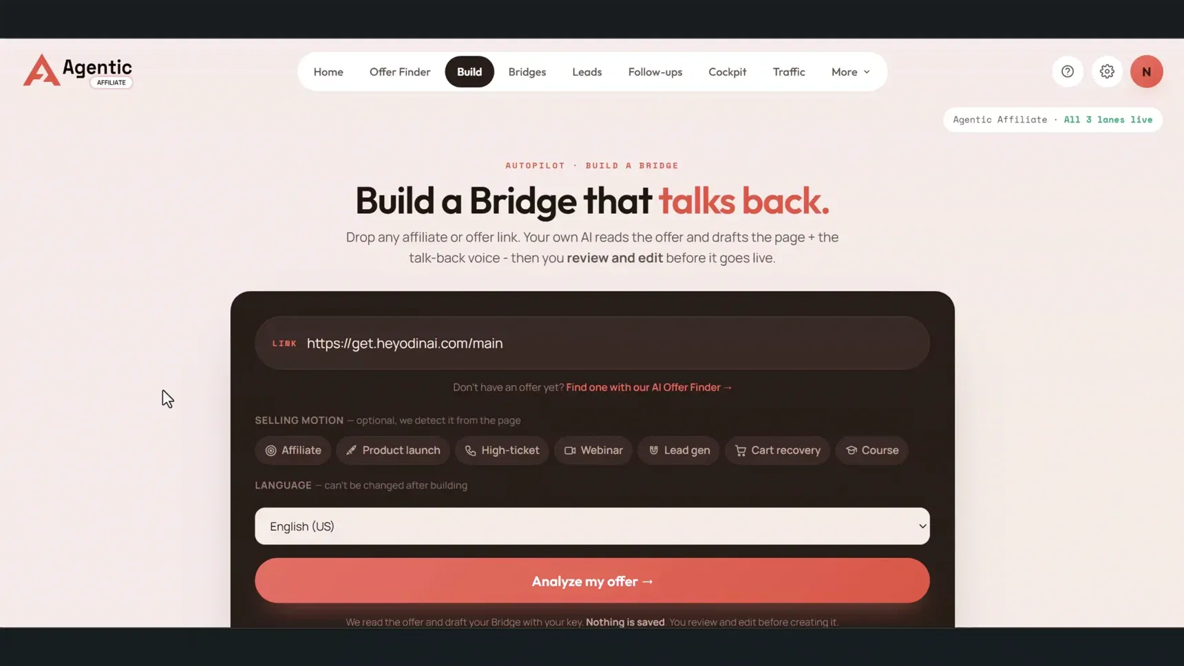 Agentic Affiliate Review — AI reads any offer URL and builds the complete campaign strategy