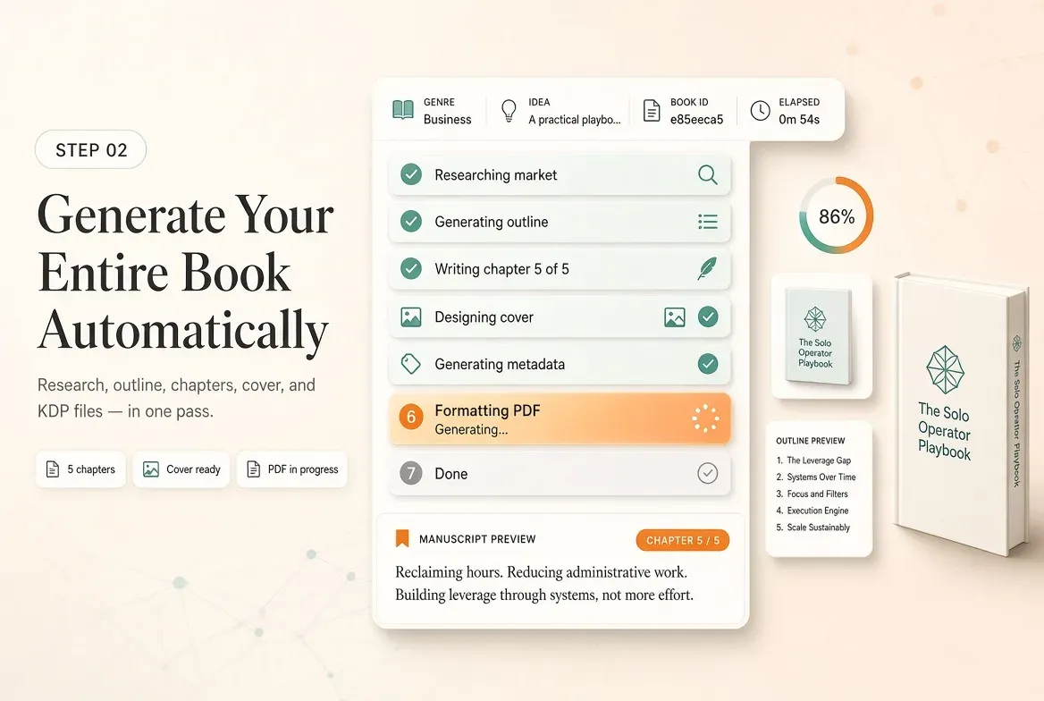 ClaudBook OS Step 2 — Generate your entire book automatically with AI agents