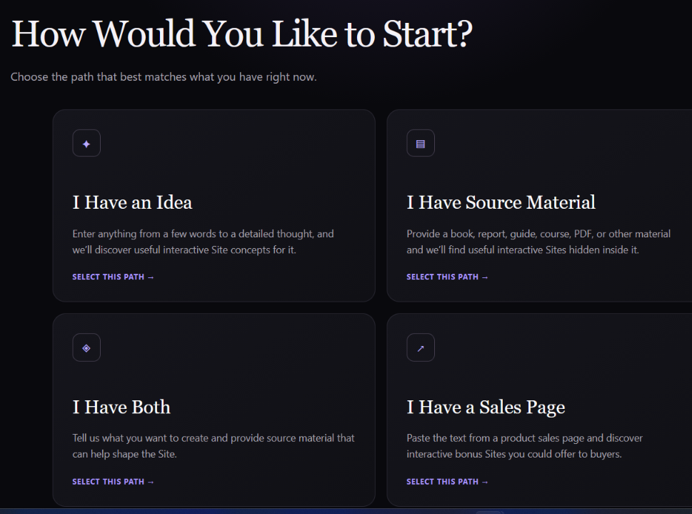 Book to Interactive Site review dashboard blueprint screenshot