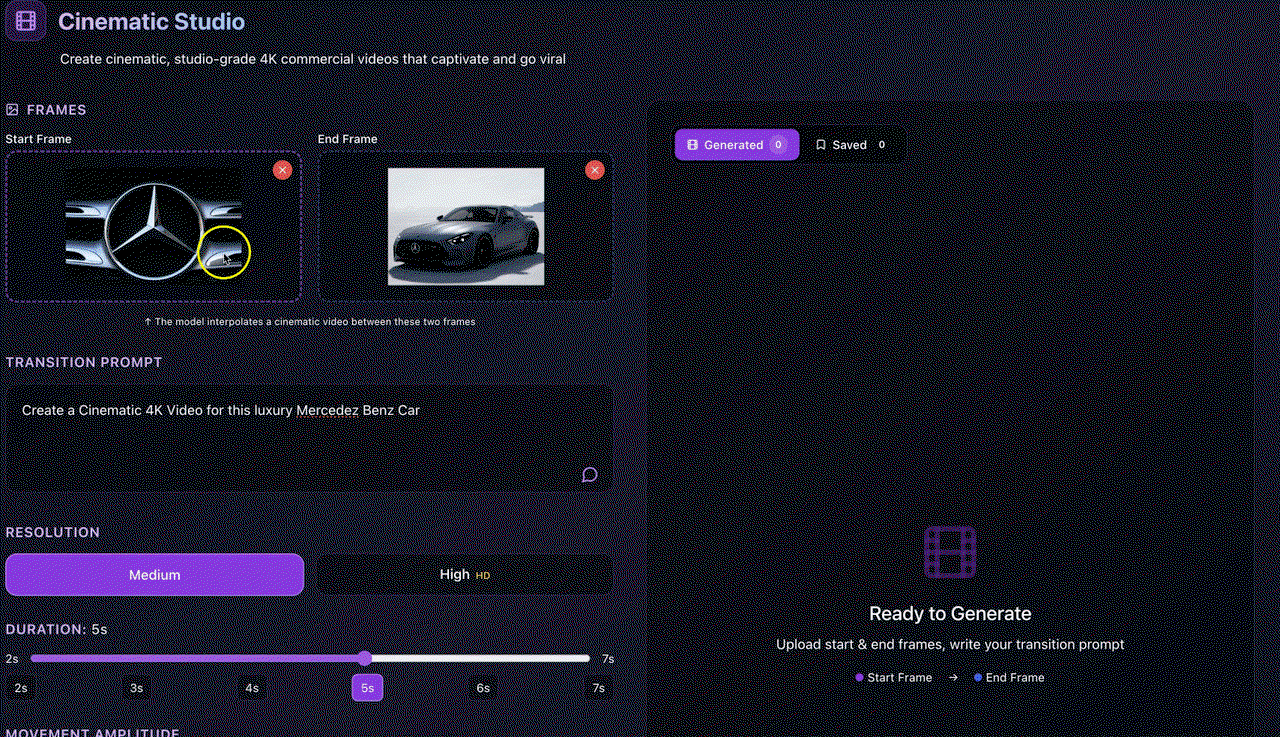 Cynema AI 2.0 step two generation settings