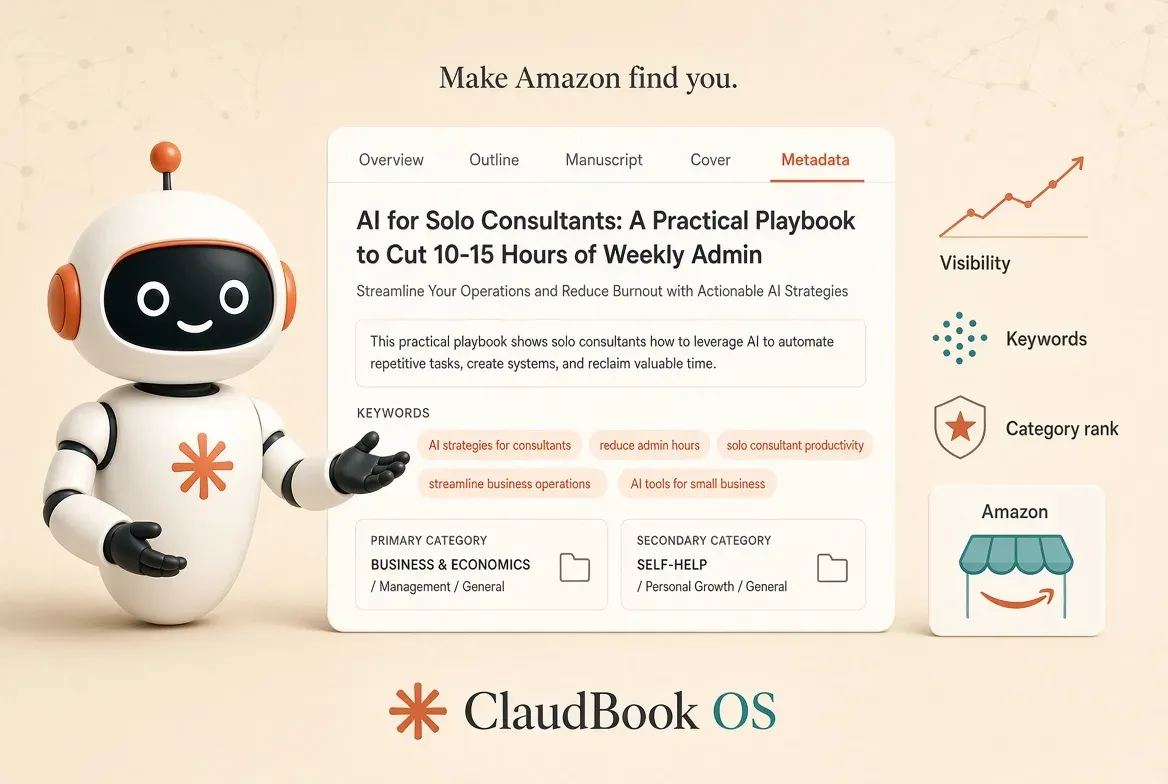 AI discoverability optimization — ClaudBook OS metadata, keywords, and Amazon algorithm optimization