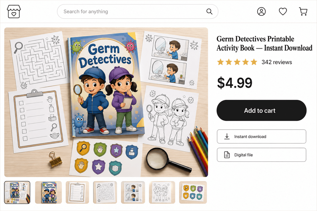 Germ Detectives Studio review Etsy printable listing preview