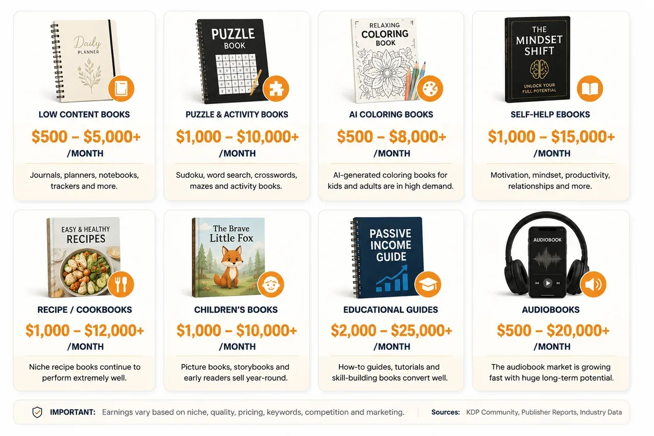 See the proof below — real ClaudBook OS publishing results and Amazon royalty screenshots