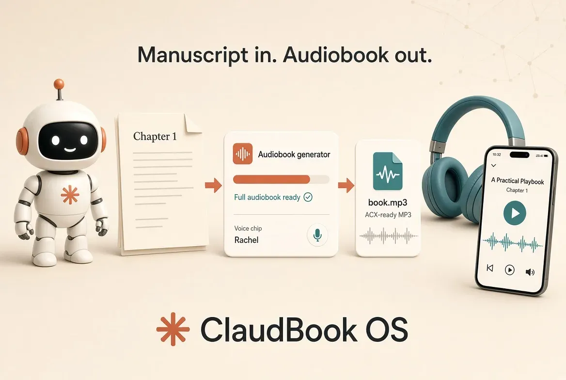 ClaudBook OS AI audiobook generator with ElevenLabs premium voice selection
