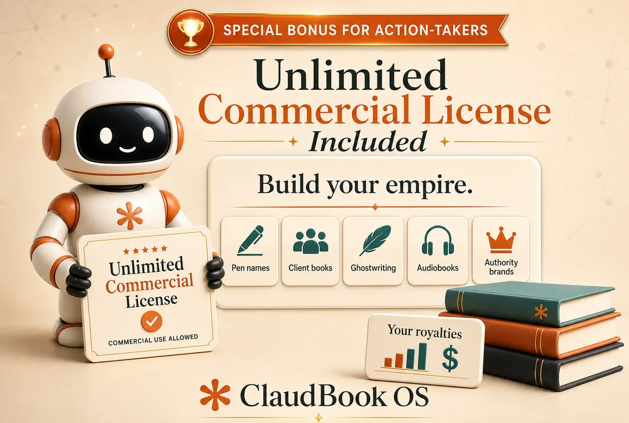 ClaudBook OS first 100 action-takers get unlimited commercial license bonus