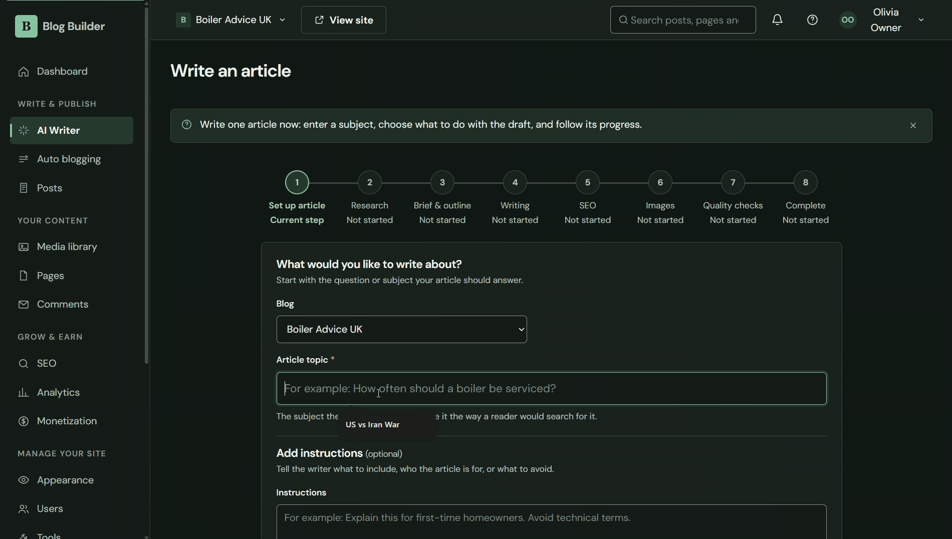 AI BlogBuilder recording supplied in the official launch material, third supplied visual