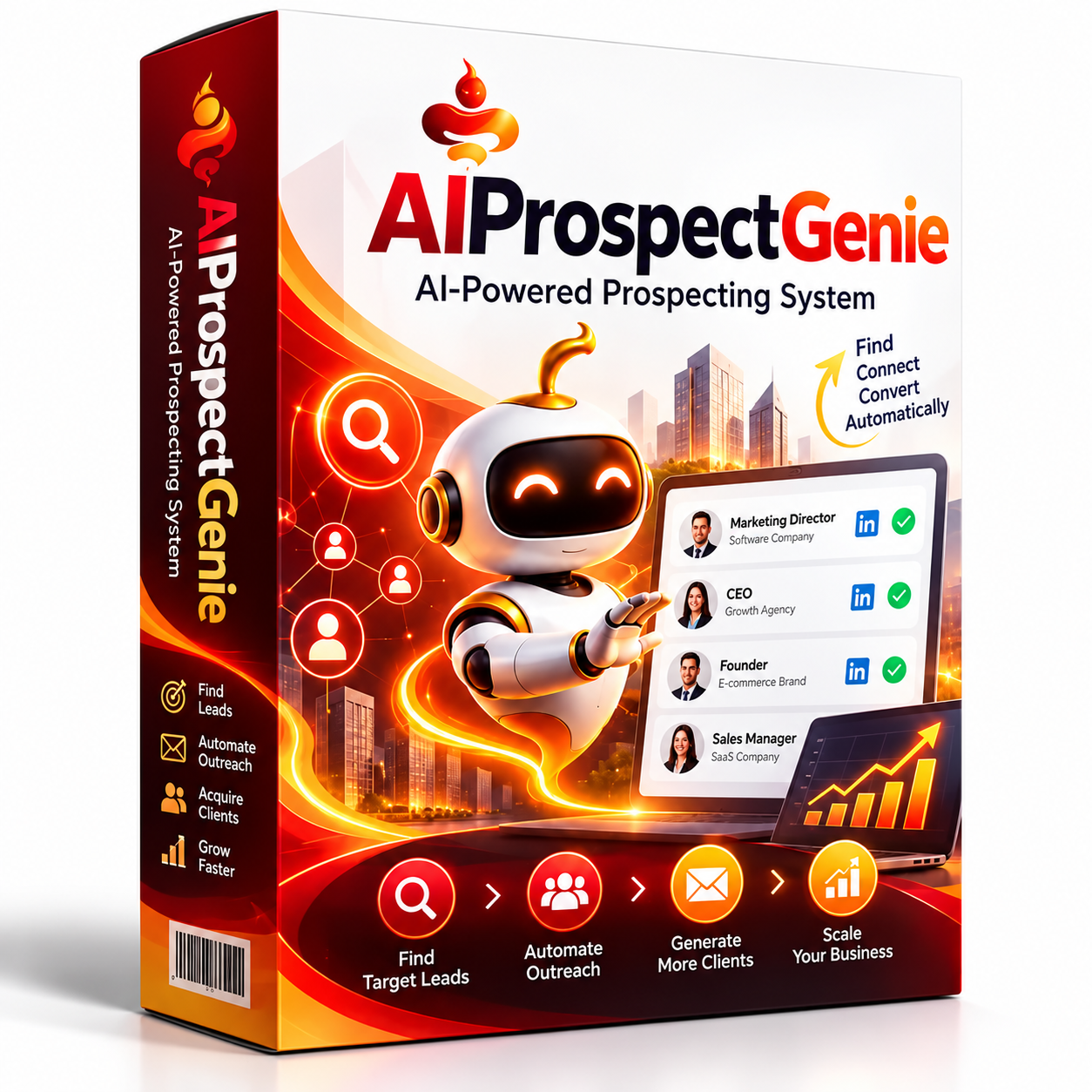 AIProspectGenie software box mockup from the official launch material